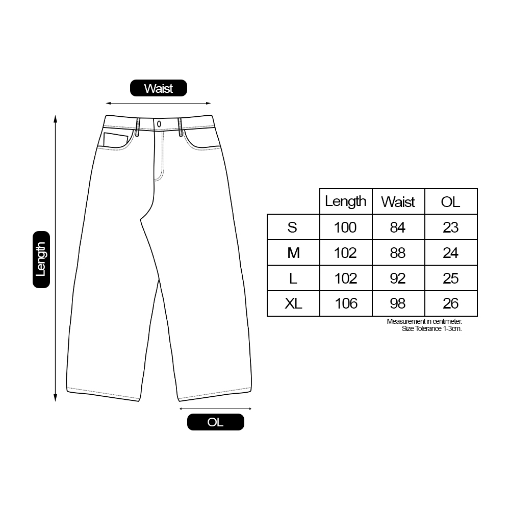 Size Chart STITCHED LIGHT BLUE BAGGY JEANS